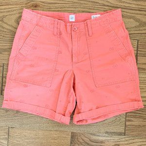 GAP Girlfriend Chino Shorts Size 6 Cargo Style Embroidered Salmon